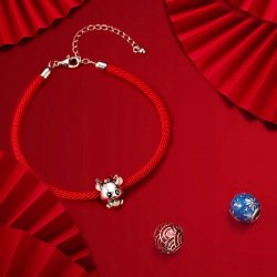 Czerwona bransoletka modułowa charms srebro 925