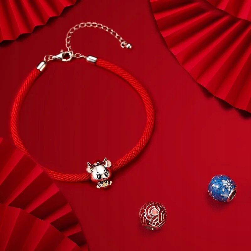 Czerwona bransoletka modułowa charms srebro 925