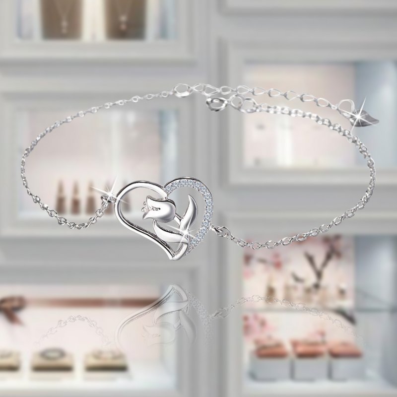 Bransoletka srebrna damska na rękę serce róża celebrytka rodowana