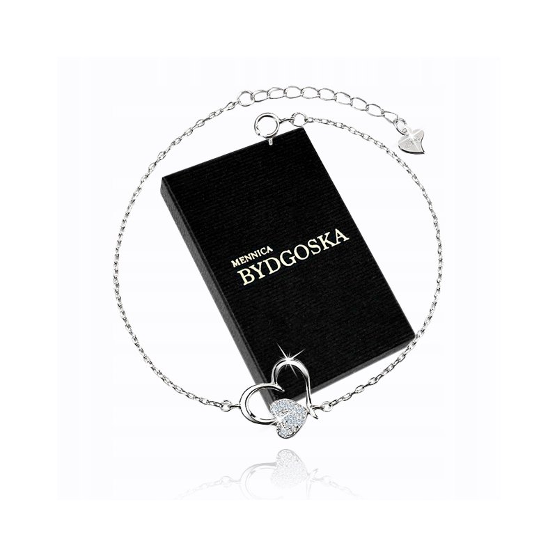 Bransoletka srebrna 925 serce rodowana