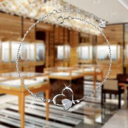 Bransoletka srebrna 925 serce rodowana