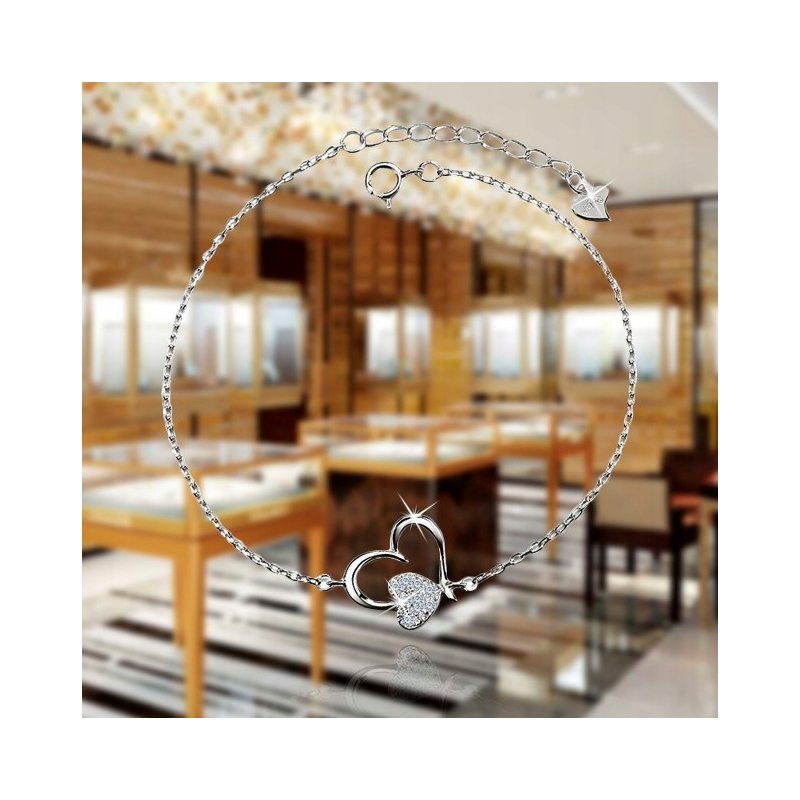 Bransoletka srebrna 925 serce rodowana