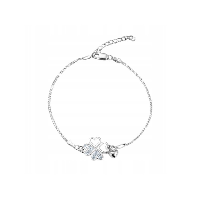 Srebrna bransoletka damska koniczynka srebro próba 925 rodowana oryginalna