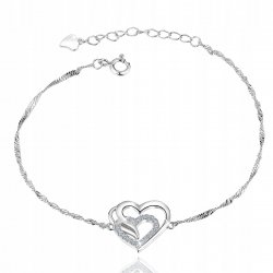 Srebrna bransoletka 925 serce dla kobiety rodowana