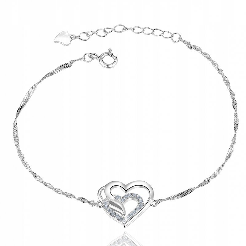 Srebrna bransoletka 925 serce dla kobiety rodowana