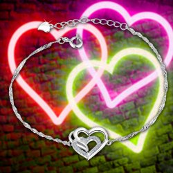 Srebrna bransoletka 925 serce dla kobiety rodowana