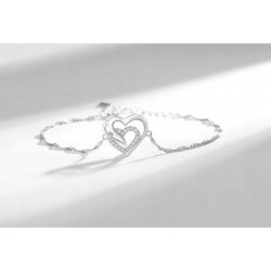 Srebrna bransoletka 925 serce dla kobiety rodowana