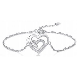 Srebrna bransoletka 925 serce dla kobiety rodowana