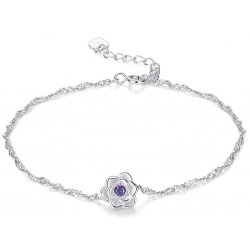 Bransoletka srebrna 925 rodowana kwiatek kwiat celebrytka damska