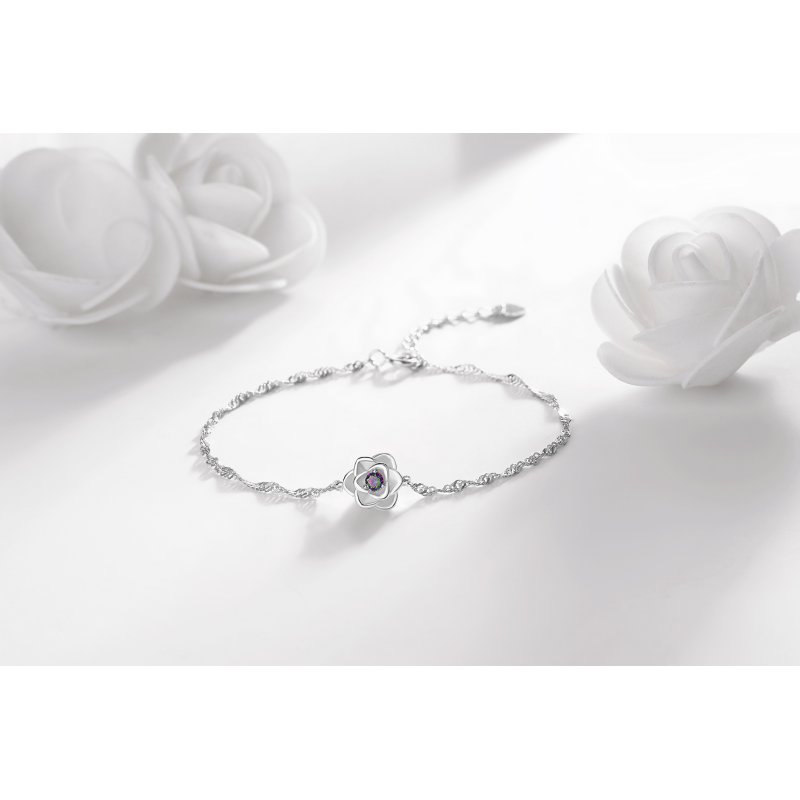 Bransoletka srebrna 925 rodowana kwiatek kwiat celebrytka damska