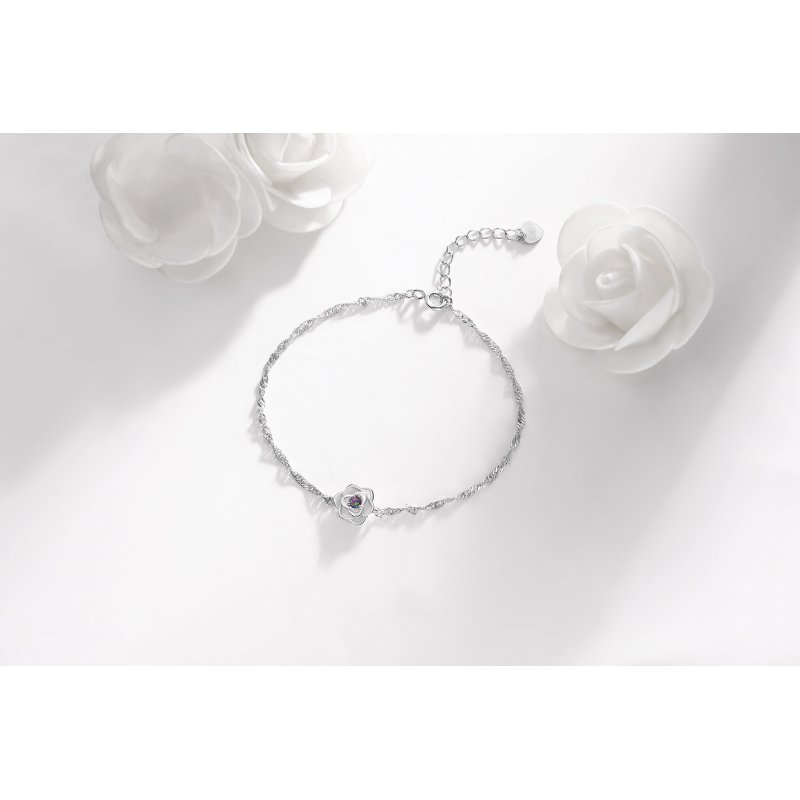 Bransoletka srebrna 925 rodowana kwiatek kwiat celebrytka damska