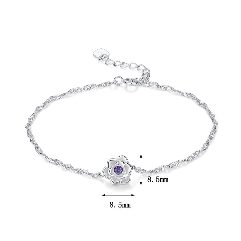 Bransoletka srebrna 925 rodowana kwiatek kwiat celebrytka damska