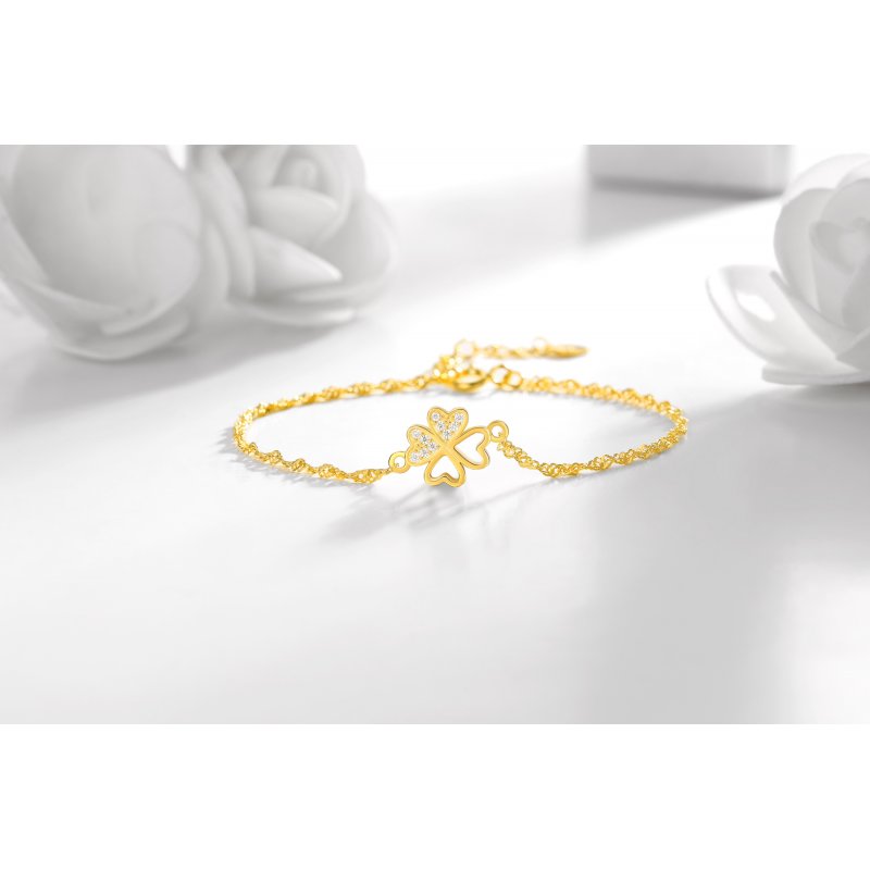 Srebrna bransoletka damska celebrytka bransoletka koniczynka srebro pozłacane próba 925