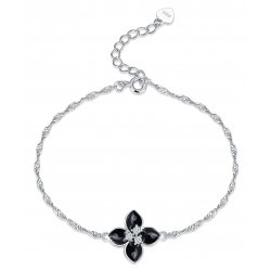 Bransoletka srebrna 925 damska czarny kwiat celebrytka rodowana