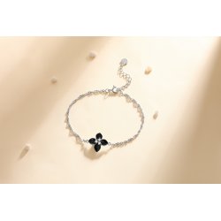 Bransoletka srebrna 925 damska czarny kwiat celebrytka rodowana