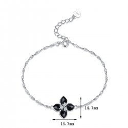 Bransoletka srebrna 925 damska czarny kwiat celebrytka rodowana