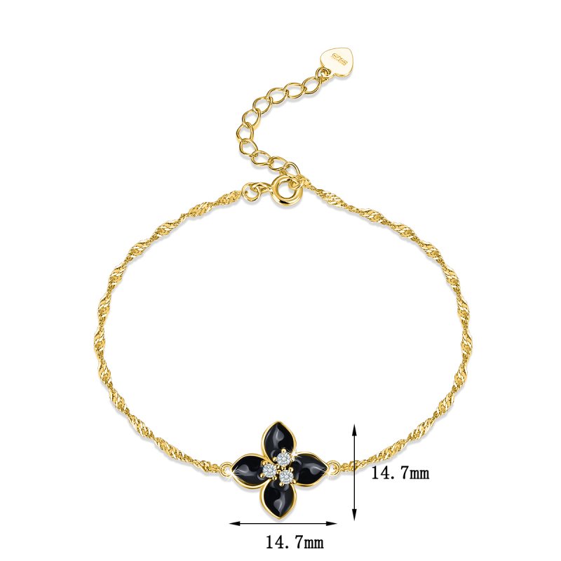 Srebrna bransoletka damska czarna celebrytka srebro próba 925 pozłacana