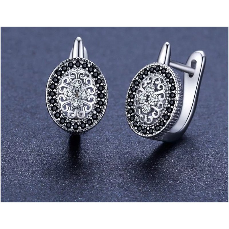 Piękne srebrne kolczyki angielskie czarne srebro 925 rodowane oryginalne