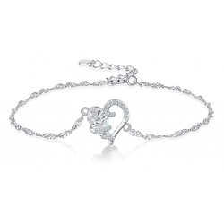 Bransoletka srebrna damska celebrytka róża serce