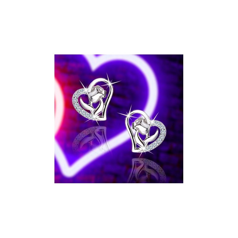 Srebrne kolczyki serca róże dla dziewczyny 925