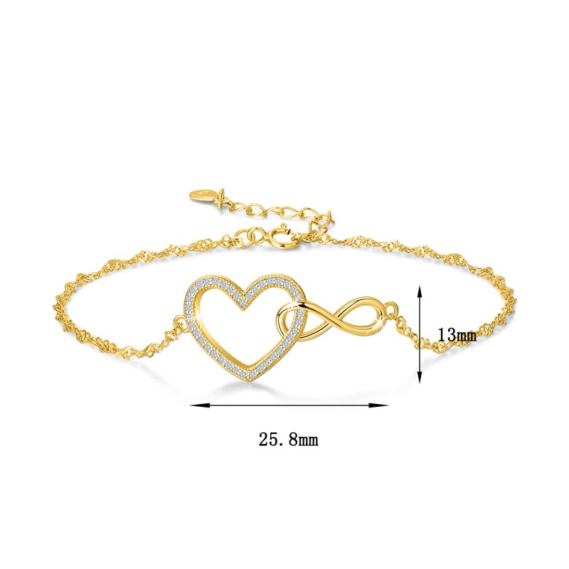Srebrna bransoletka damska serce nieskończoność celebrytka srebro pozłacane 925