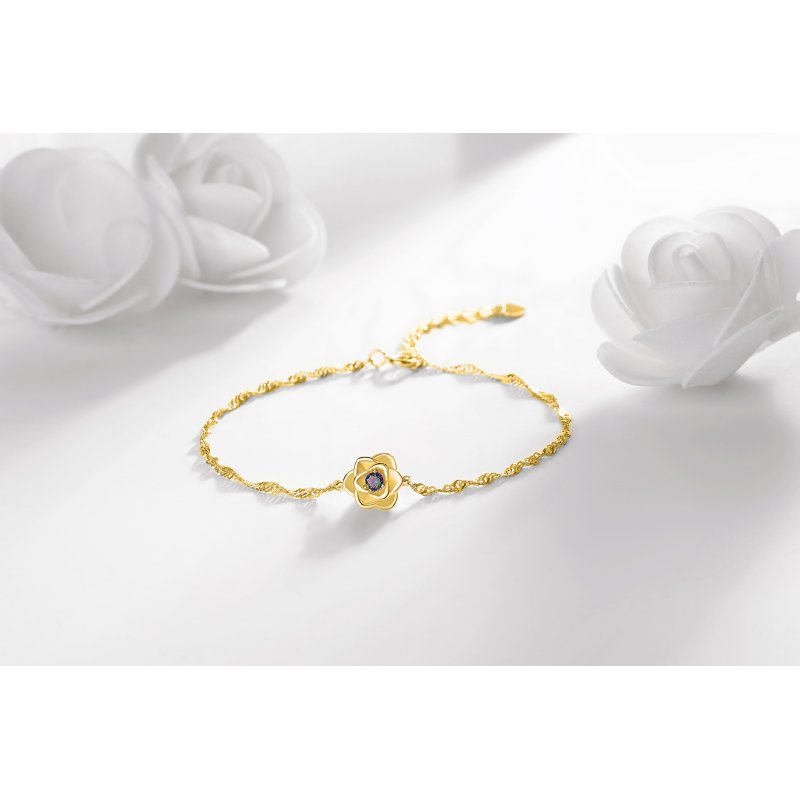 Bransoletka srebrna celebrytka kwiatek kwiat damska srebro pozłacane 925