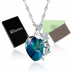 Naszyjnik srebrny rodowany topaz serce dla kobiety łańcuszek damski srebro