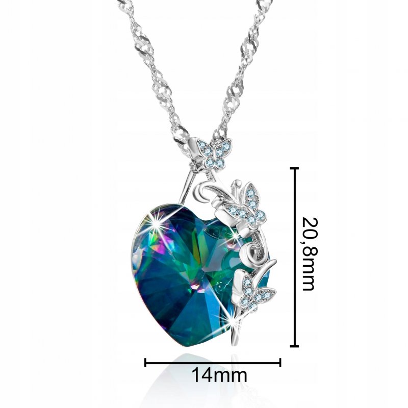 Naszyjnik srebrny rodowany topaz serce dla kobiety łańcuszek damski srebro