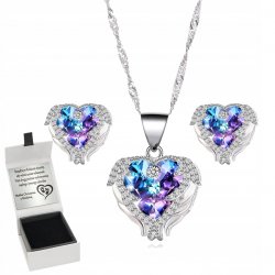 Komplet biżuterii srebrnej 925 serce anioła grawer