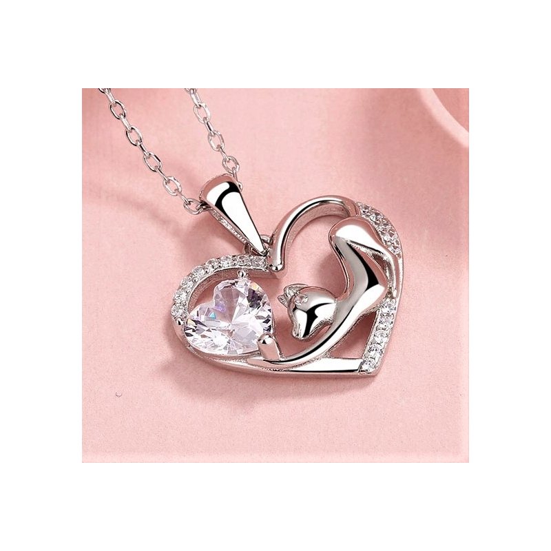 Naszyjnik srebrny damski kotek łańcuszek z zawieszką rodowany srebro 925