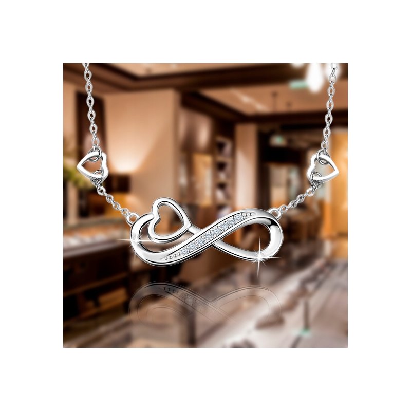 Naszyjnik srebrny serce nieskończoność rodowany