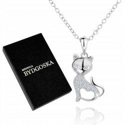 Naszyjnik srebrny rodowany kot srebro 925 dla niej