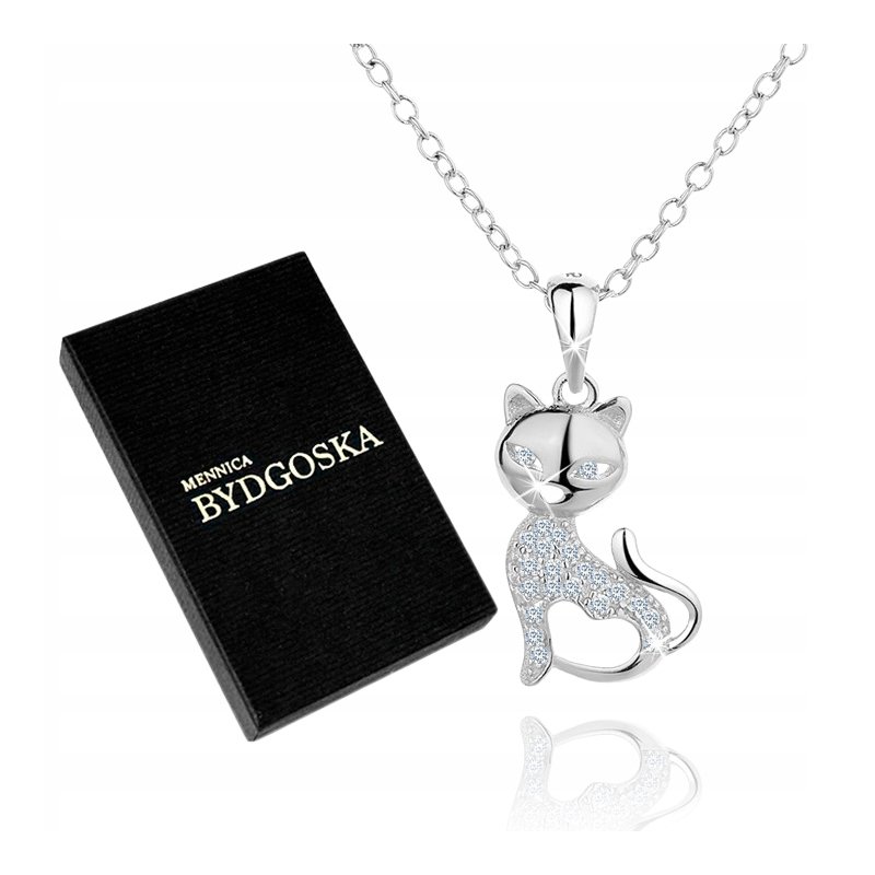 Naszyjnik srebrny rodowany kot srebro 925 dla niej