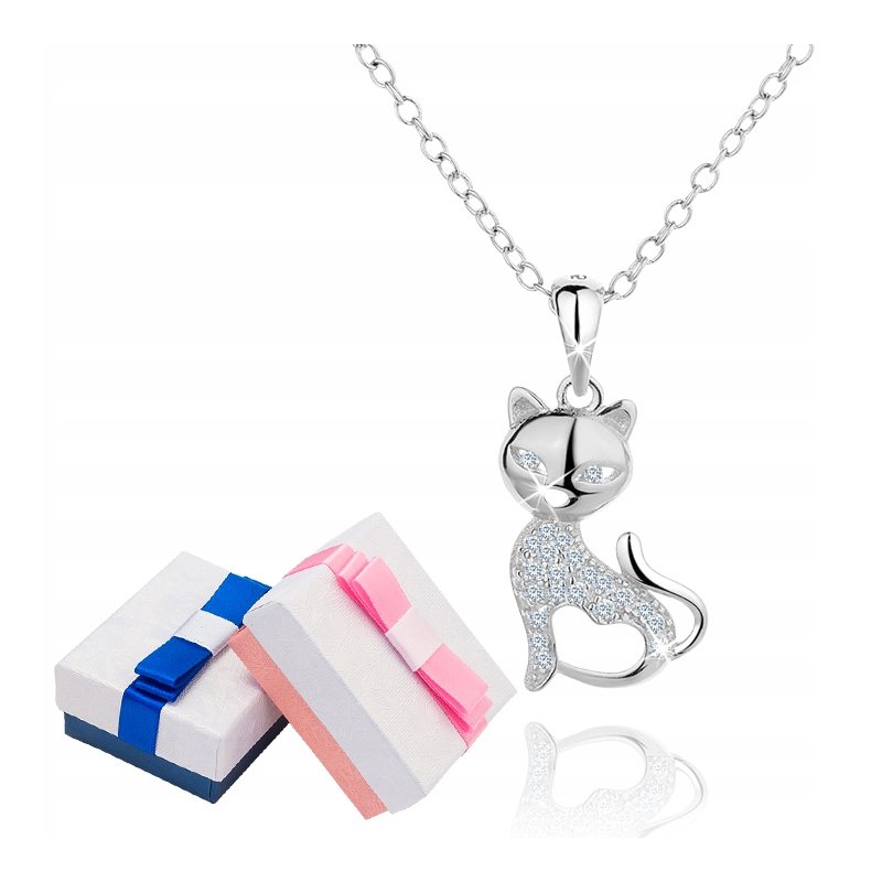 Naszyjnik srebrny rodowany kot srebro 925 dla niej