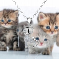 Naszyjnik srebrny rodowany kot srebro 925 dla niej