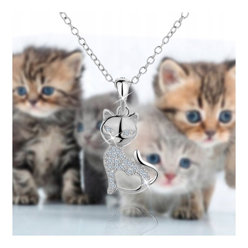 Naszyjnik srebrny rodowany kot srebro 925 dla niej