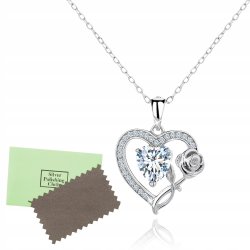 Naszyjnik srebrny róża cyrkonia rodowany 925