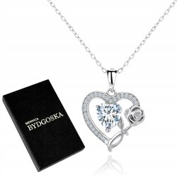 Naszyjnik srebrny róża cyrkonia rodowany 925