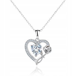 Naszyjnik srebrny róża cyrkonia rodowany 925