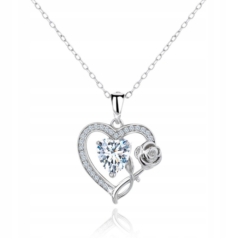 Naszyjnik srebrny róża cyrkonia rodowany 925