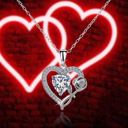 Naszyjnik srebrny róża cyrkonia rodowany 925