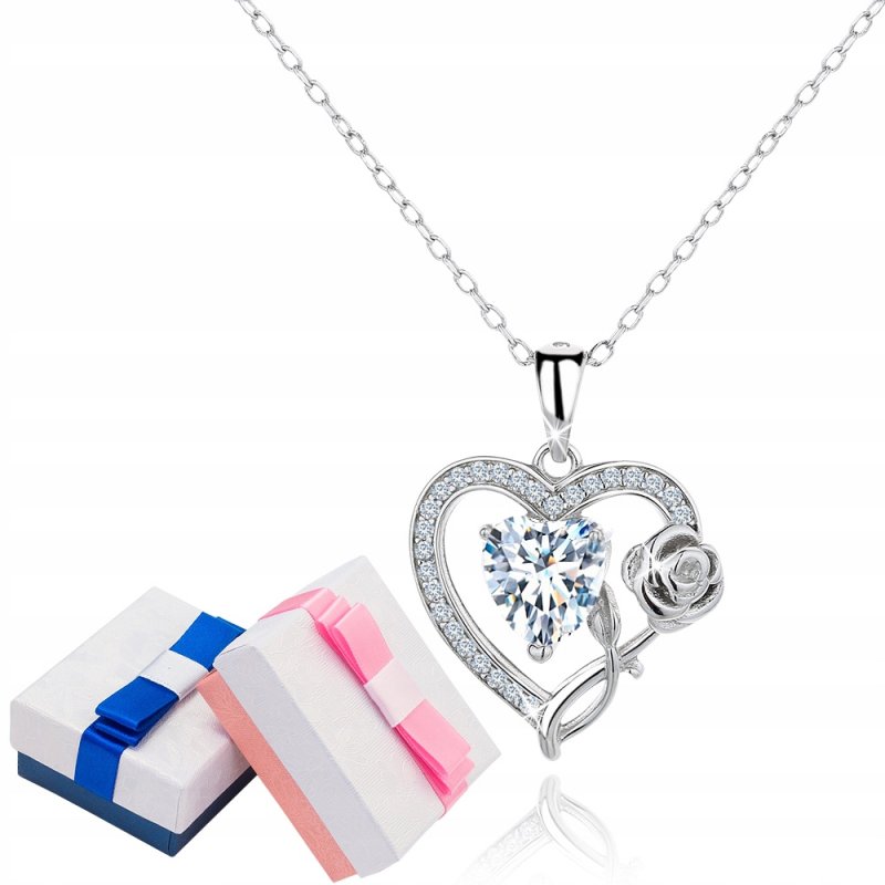 Naszyjnik srebrny róża cyrkonia rodowany 925