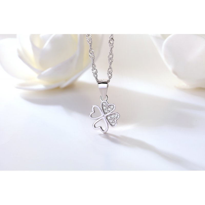 Naszyjnik srebrny 925 rodowany serca koniczyna łańcuszek damski z zawieszką