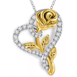 Srebrny naszyjnik serce róża łańcuszek damski z zawieszką srebro pozłacane