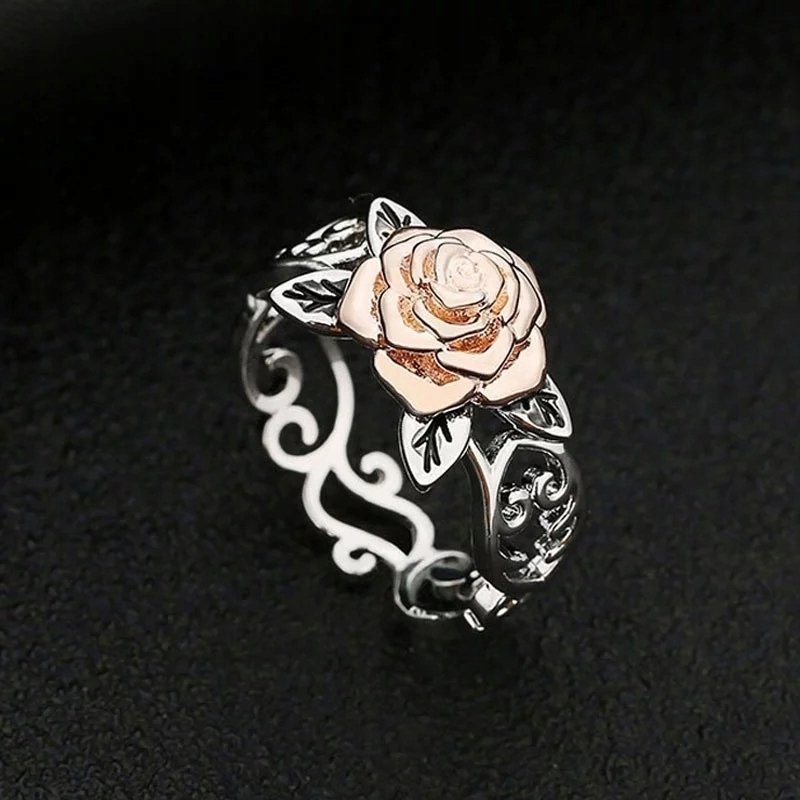 Srebrny pierścionek róża pozłacany 925 dla niej