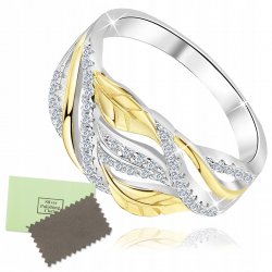 Pierścionek srebrny rodowany listki srebro 925 pozłacane