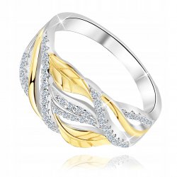 Pierścionek srebrny rodowany listki srebro 925 pozłacane