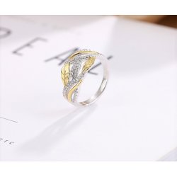 Pierścionek srebrny rodowany listki srebro 925 pozłacane