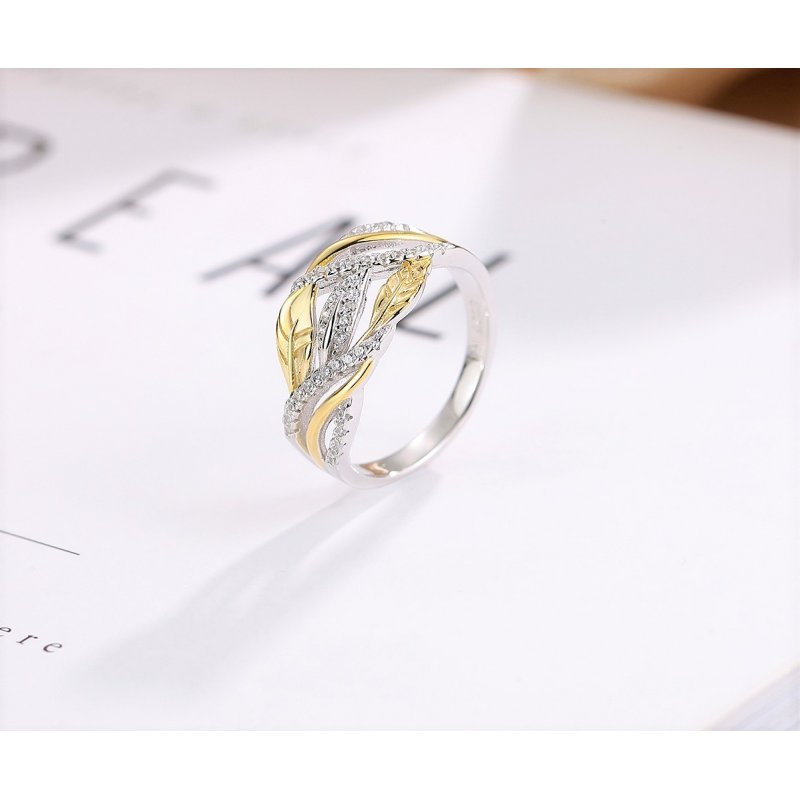 Pierścionek srebrny rodowany listki srebro 925 pozłacane