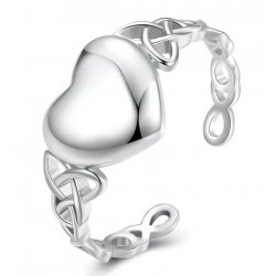 Pierścionek srebrny regulowany serce rodowany